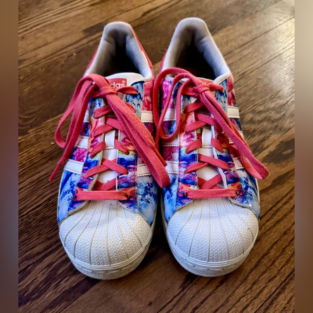 Adidas Colorful Floral‎ Sneakers with Coral Laces